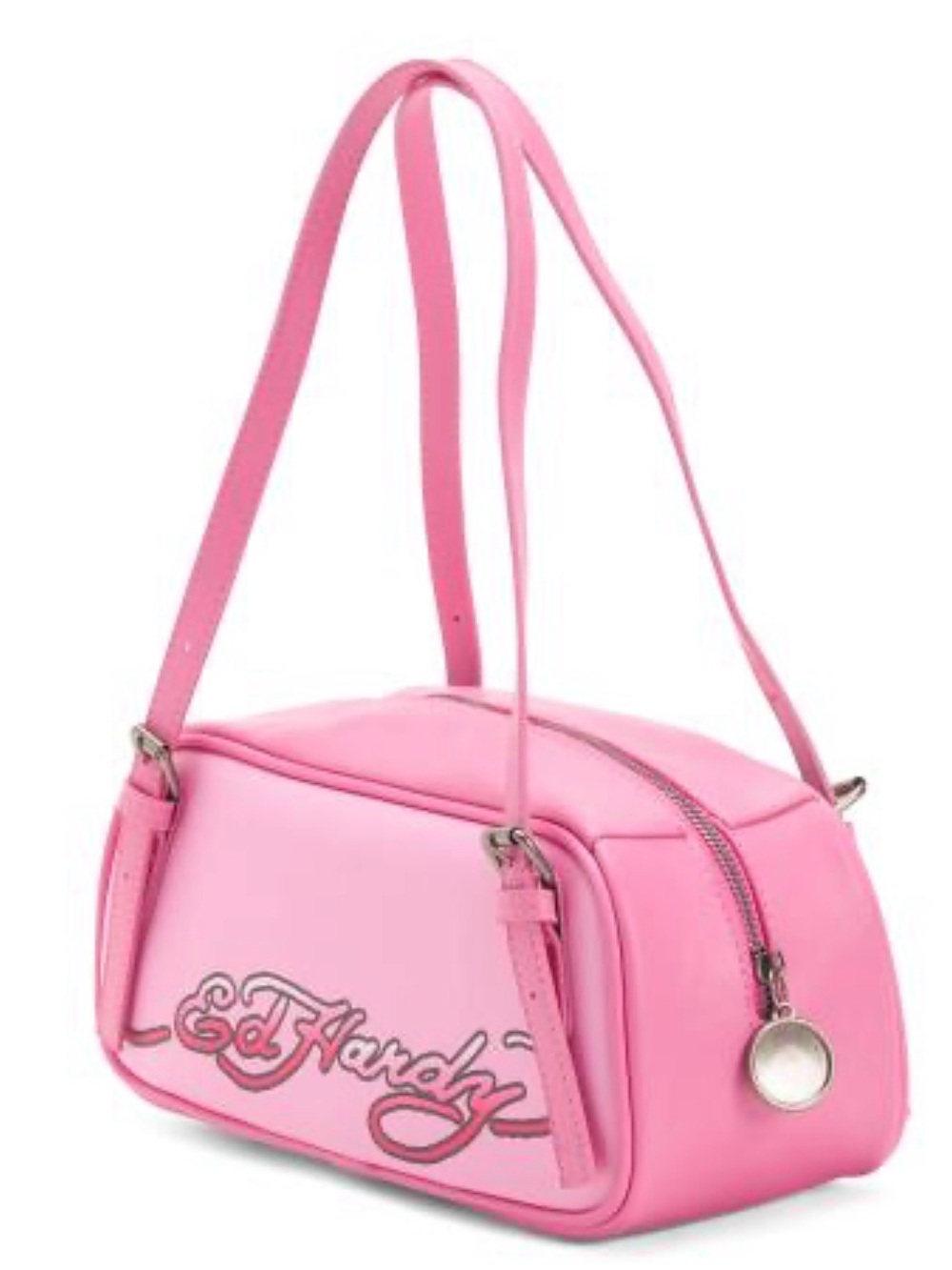 Ed Hardy Pink Floral Skull Shoulder Bag with Purple Accent - Picture 4 of 8